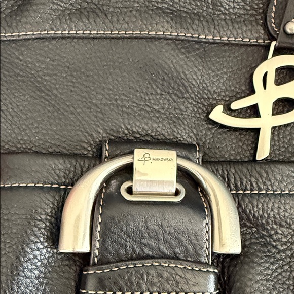 b. makowsky Black Leather Shoulder Bag with Silver Accents - Picture 2 of 5